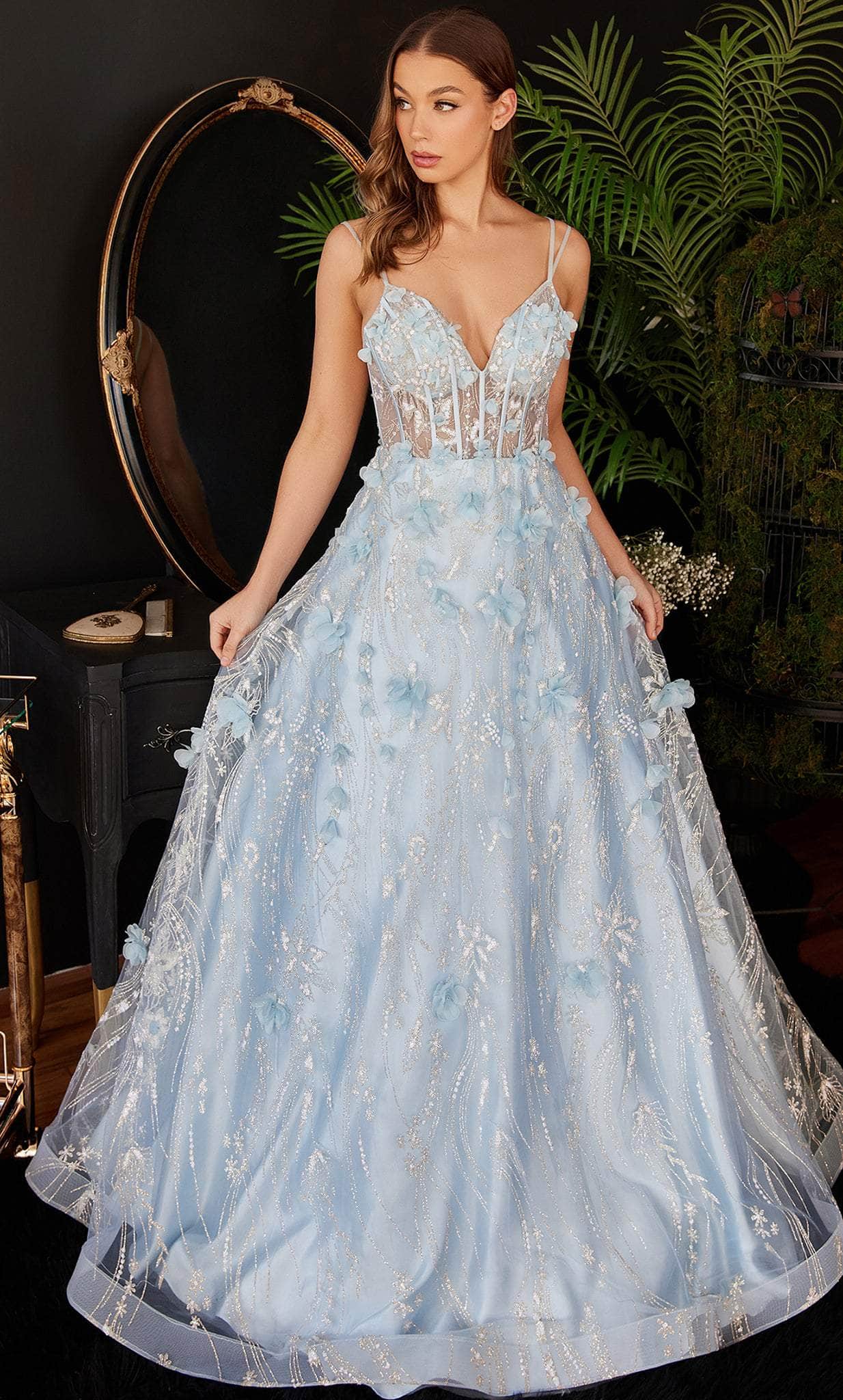 Image of Ladivine CB105 - Enchanting 3D Floral Detailed Long Classic Prom Gown