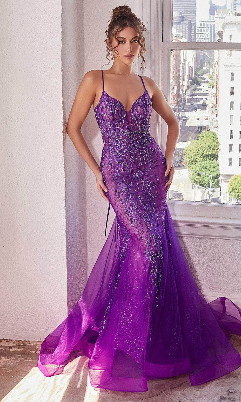 Image of Ladivine CC2253 - Plunging Godets Mermaid Evening Gown