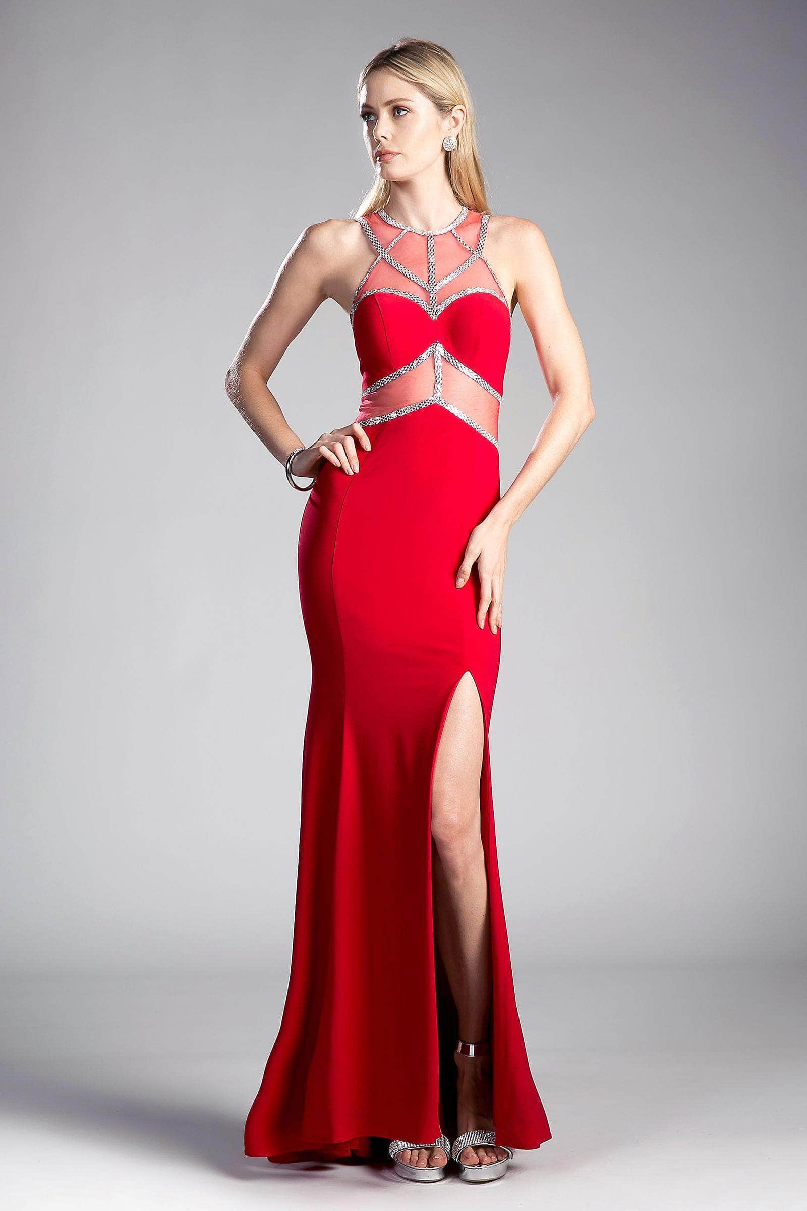 Image of Ladivine CD0115 - Embellished Sheer Halter Fitted Dress