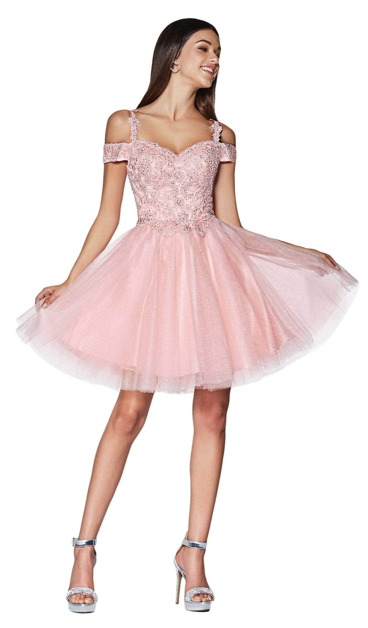 Image of Ladivine CD0132 - Cold Shoulder Glitter Tulle Short Dress