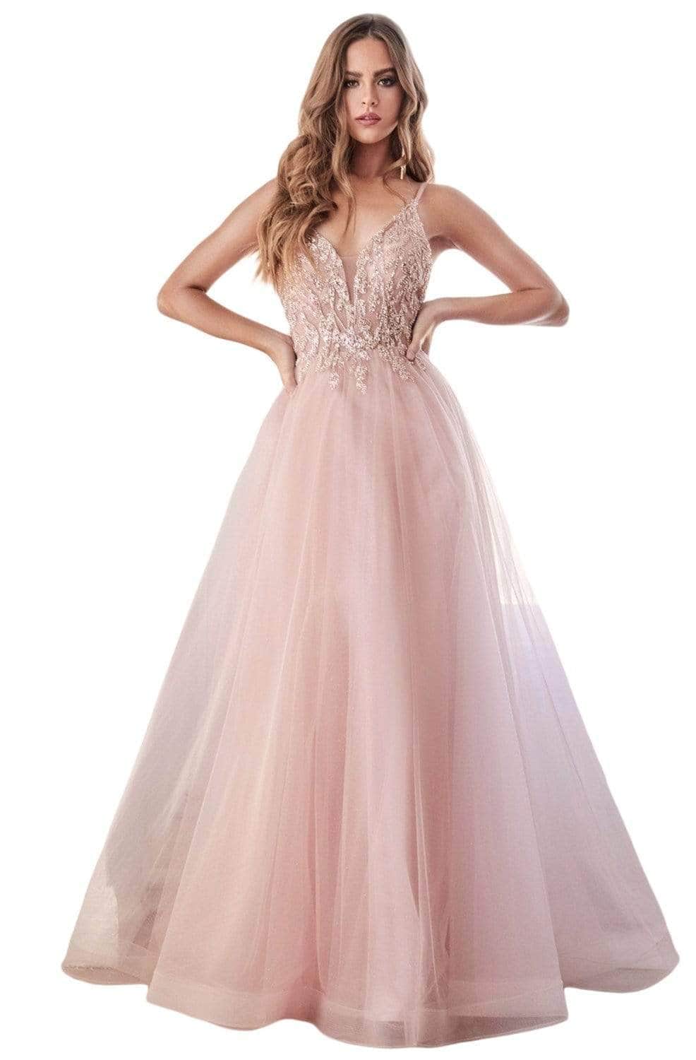Image of Ladivine CD0154 - Plunging Beaded A-Line Junior Prom Gown
