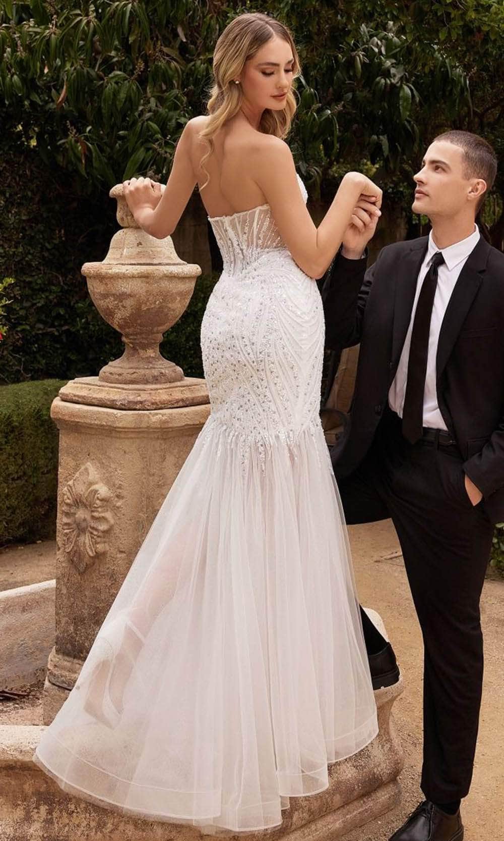 Image of Ladivine CD0215W - Strapless Beaded Mermaid Gown