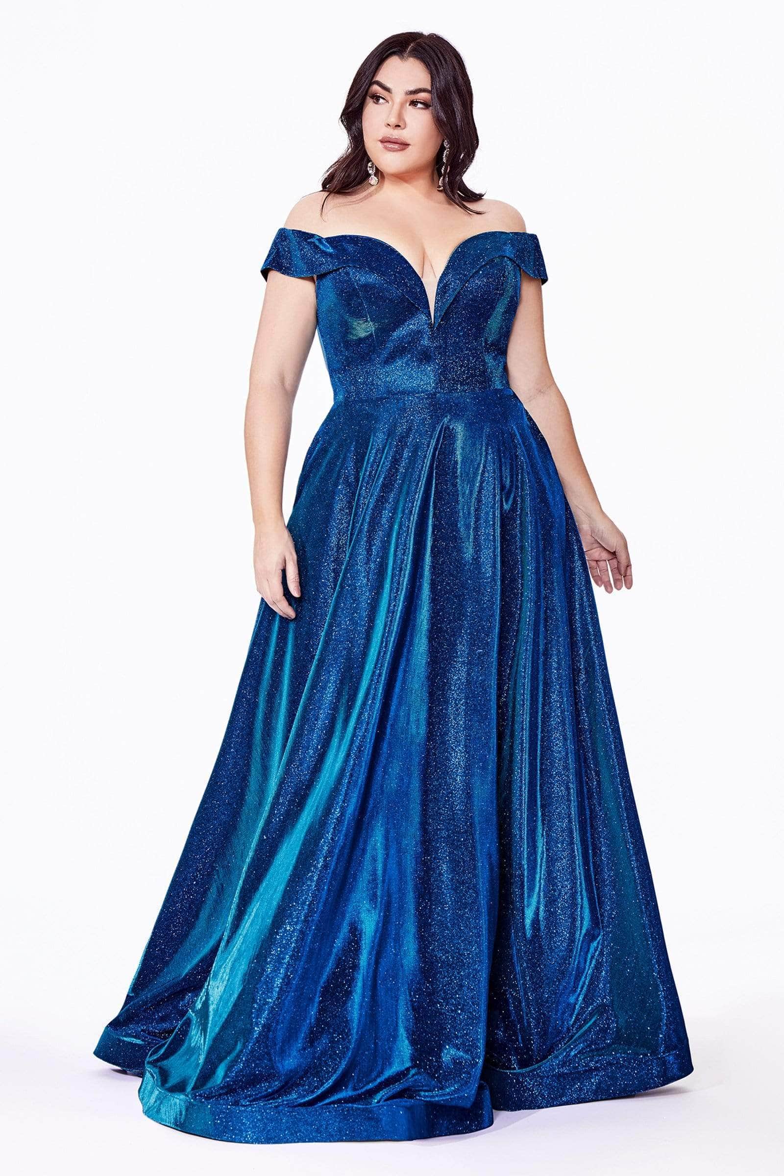 Image of Ladivine CD210C - Glitter Metallic One Shoulder A-Line Gown