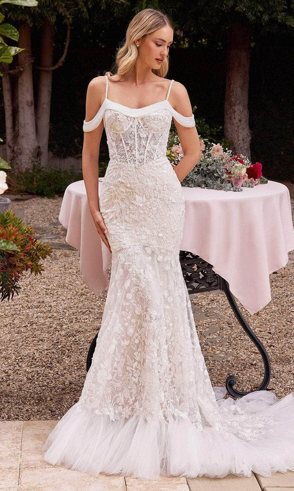 Image of Ladivine CK703W - Embroidered Cold Shoulder Bridal Gown