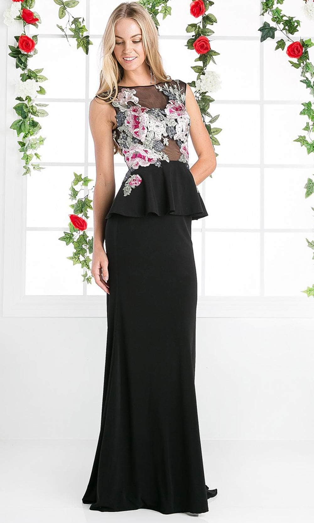 Image of Ladivine CK80 - Embroidered Top Peplum Long Gown