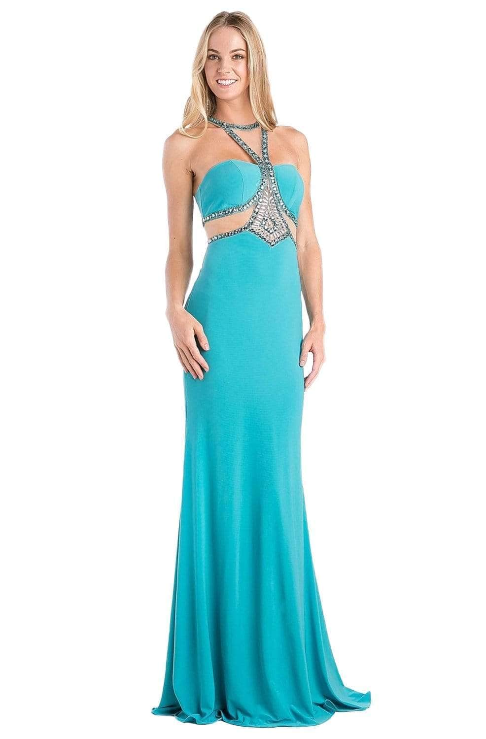 Image of Ladivine CP812 - Embellished Sheer Midriff Sheath Gown