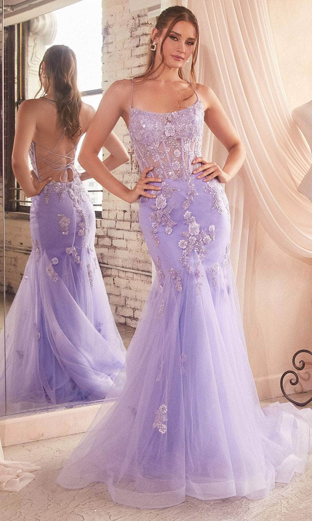 Image of Ladivine D145 - Floral Beaded Trumpet Prom Gown