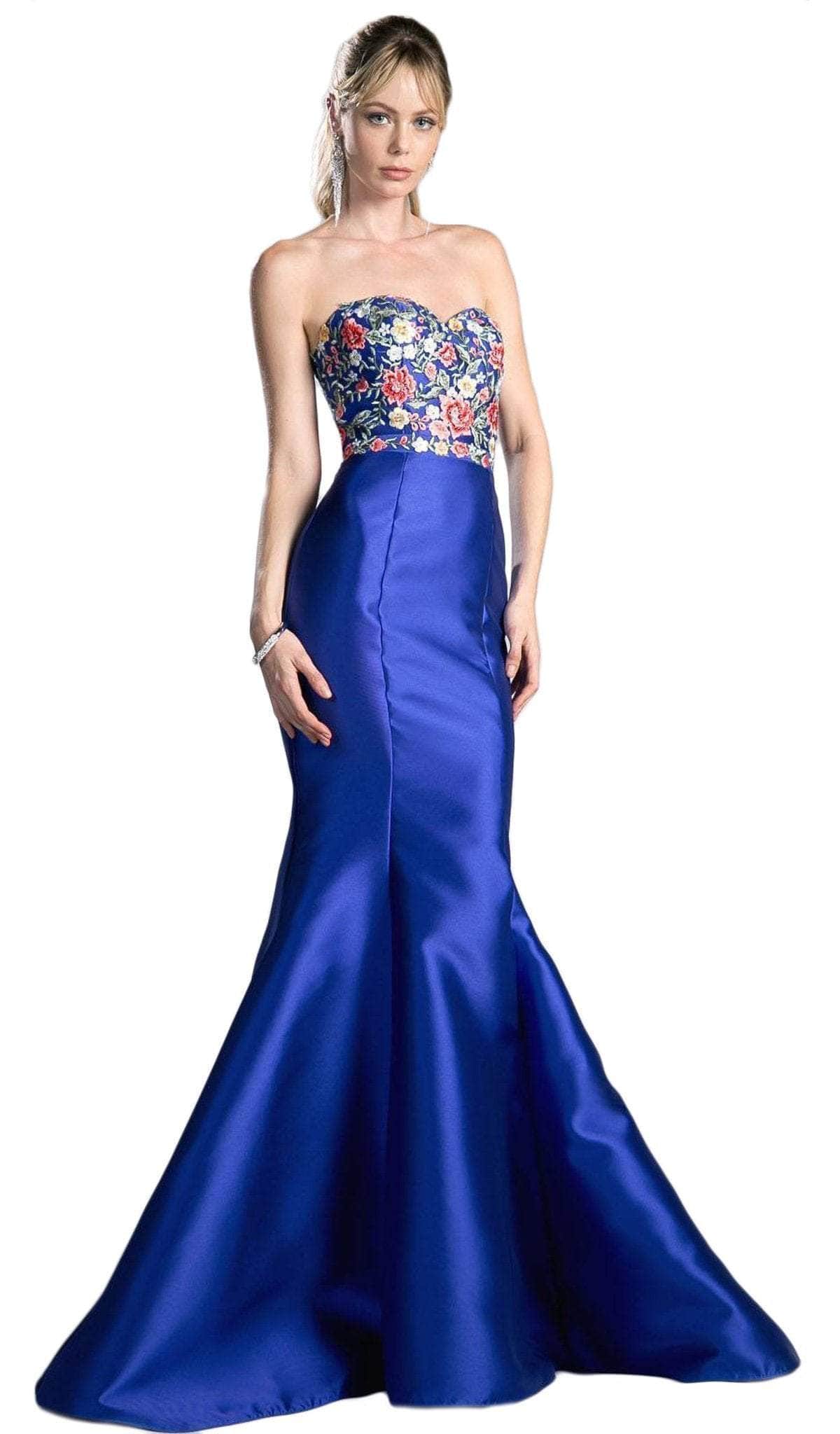 Image of Ladivine HW06 - Floral Applique Strapless Mermaid Evening Gown
