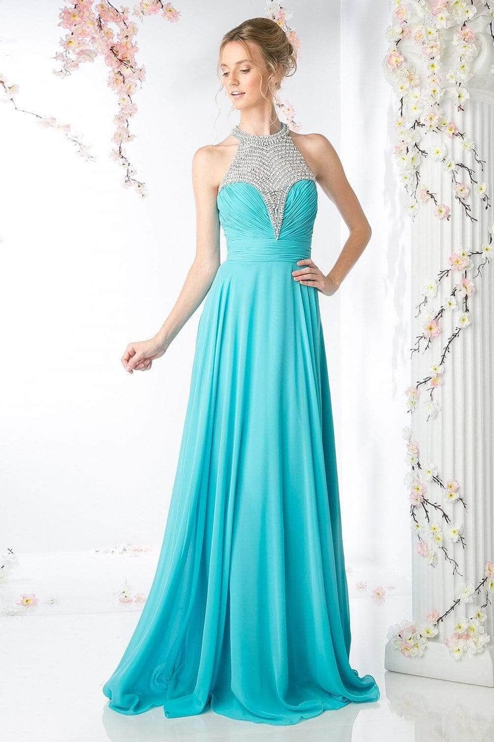 Image of Ladivine JC4100 - Embellished High Halter Evening Dress