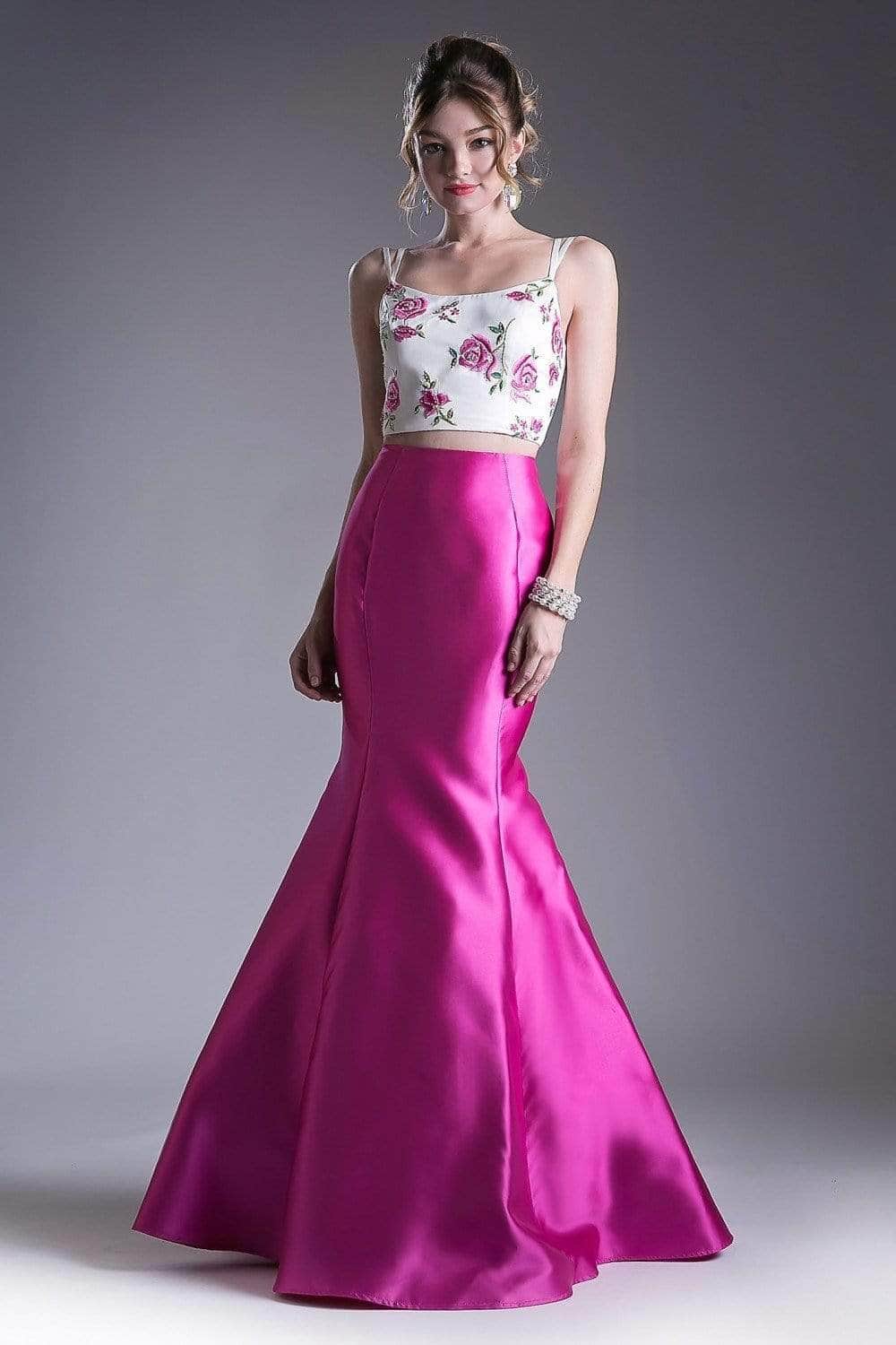 Image of Ladivine KC1737 - Floral Two Piece Mermaid Gown