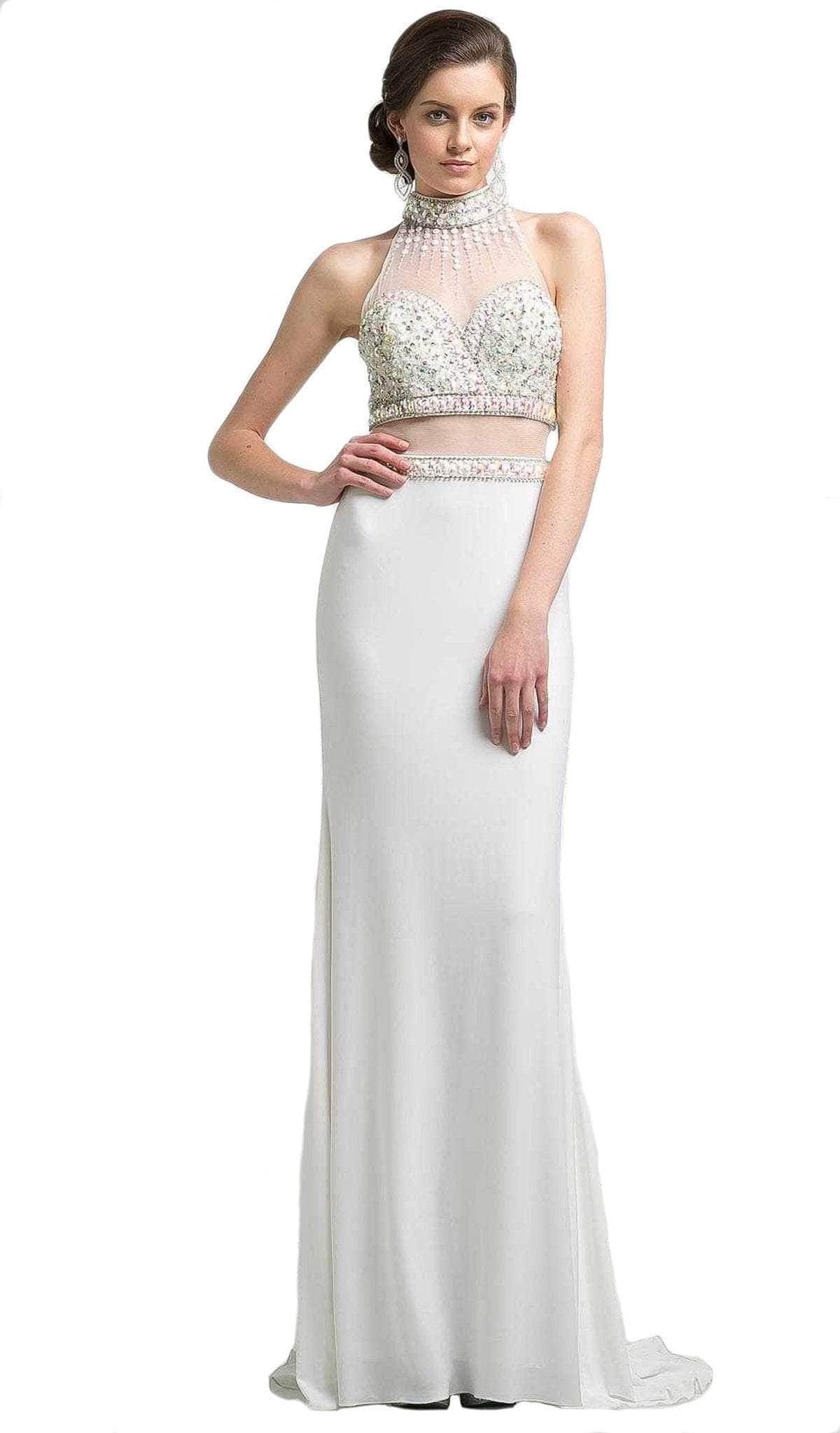 Image of Ladivine KD087 - Beaded High Neck Faux Two-Piece Sheath Long Gown
