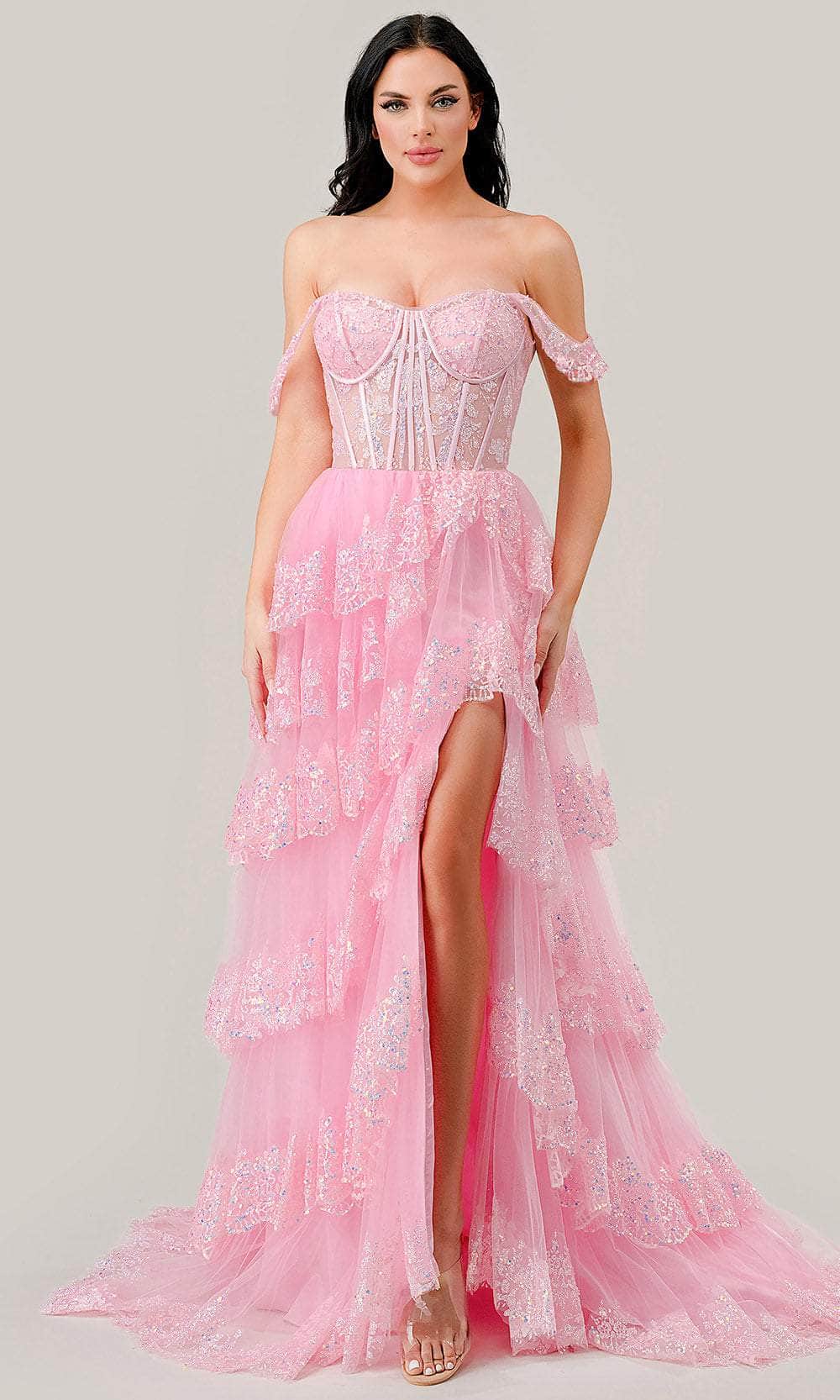 Image of Ladivine KV1110 - Off-Shoulder Sequin Embellished Prom Gown