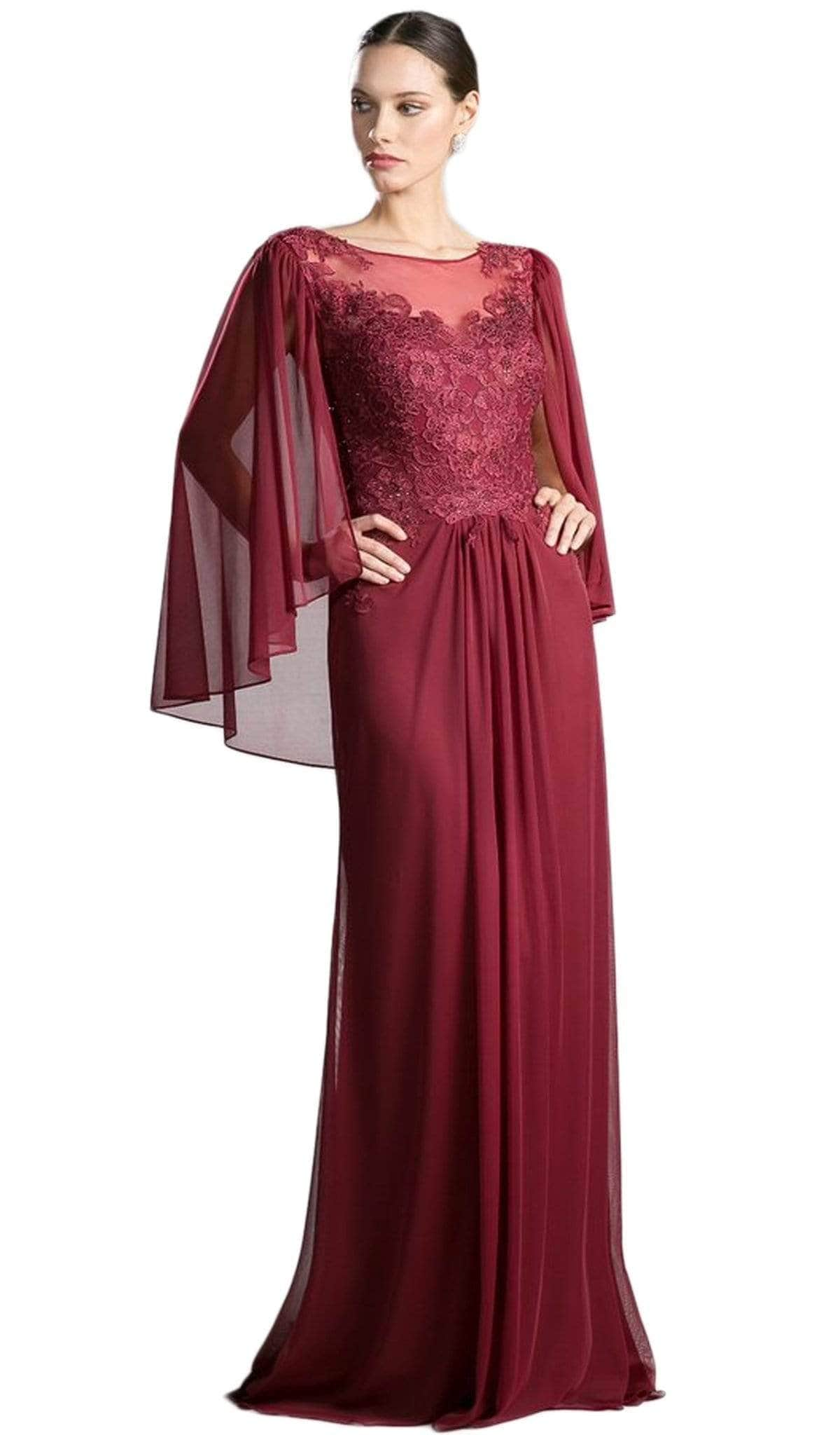 Image of Ladivine OC0001 - Ornate Lace Sheath Dress With Sheer Cape