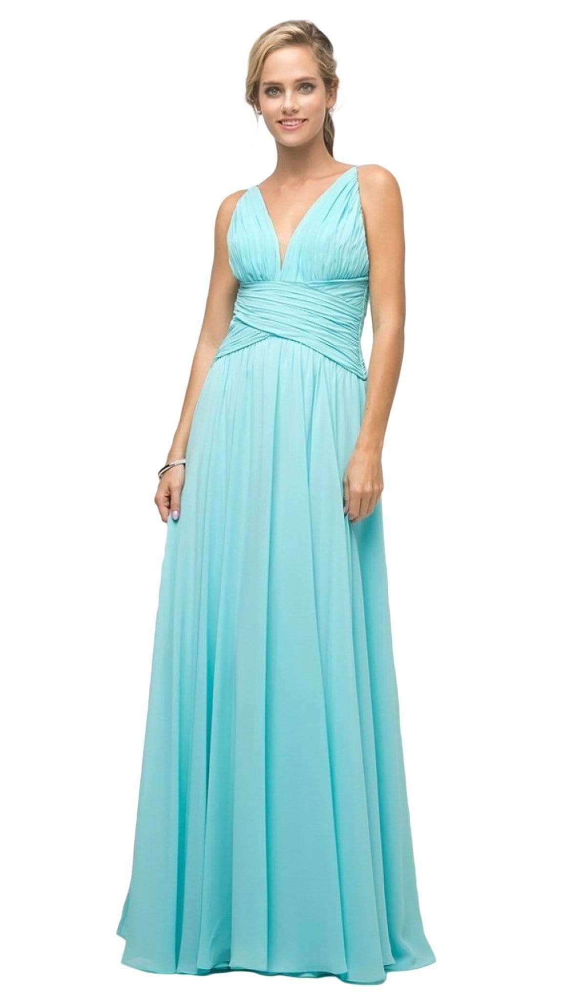 Image of Ladivine UF295 - Ruched Chiffon A-Line Dress