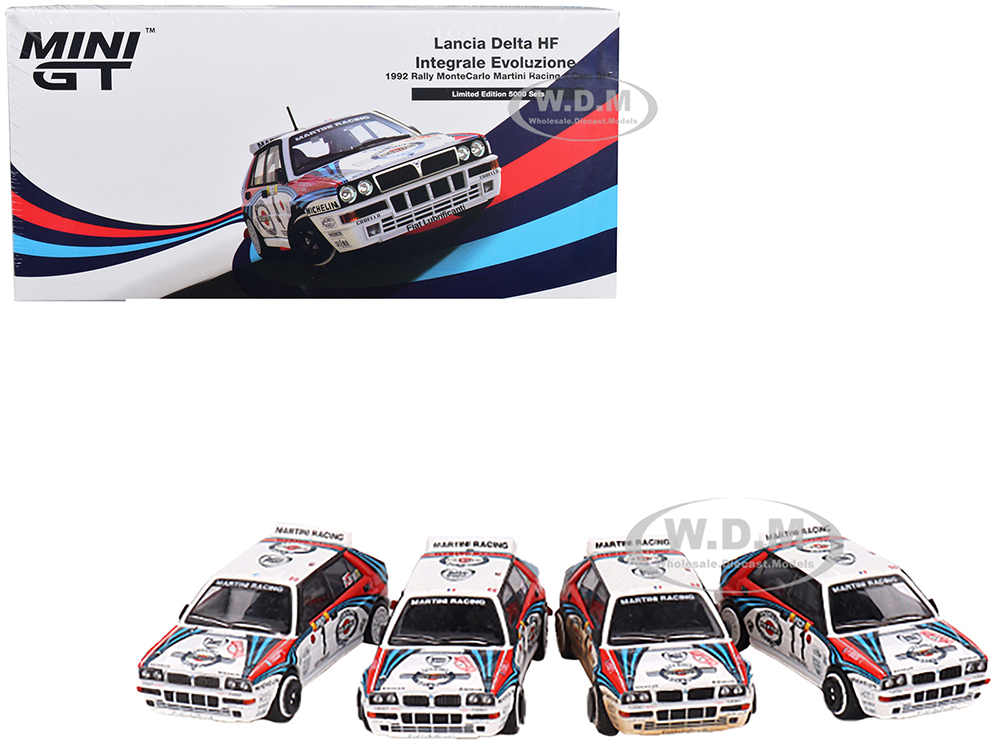 Image of Lancia Delta HF Integrale Evoluzione "Martini Racing - 1992 Rally MonteCarlo" 4 Piece Set 1/64 Diecast Models by True Scale Miniatures