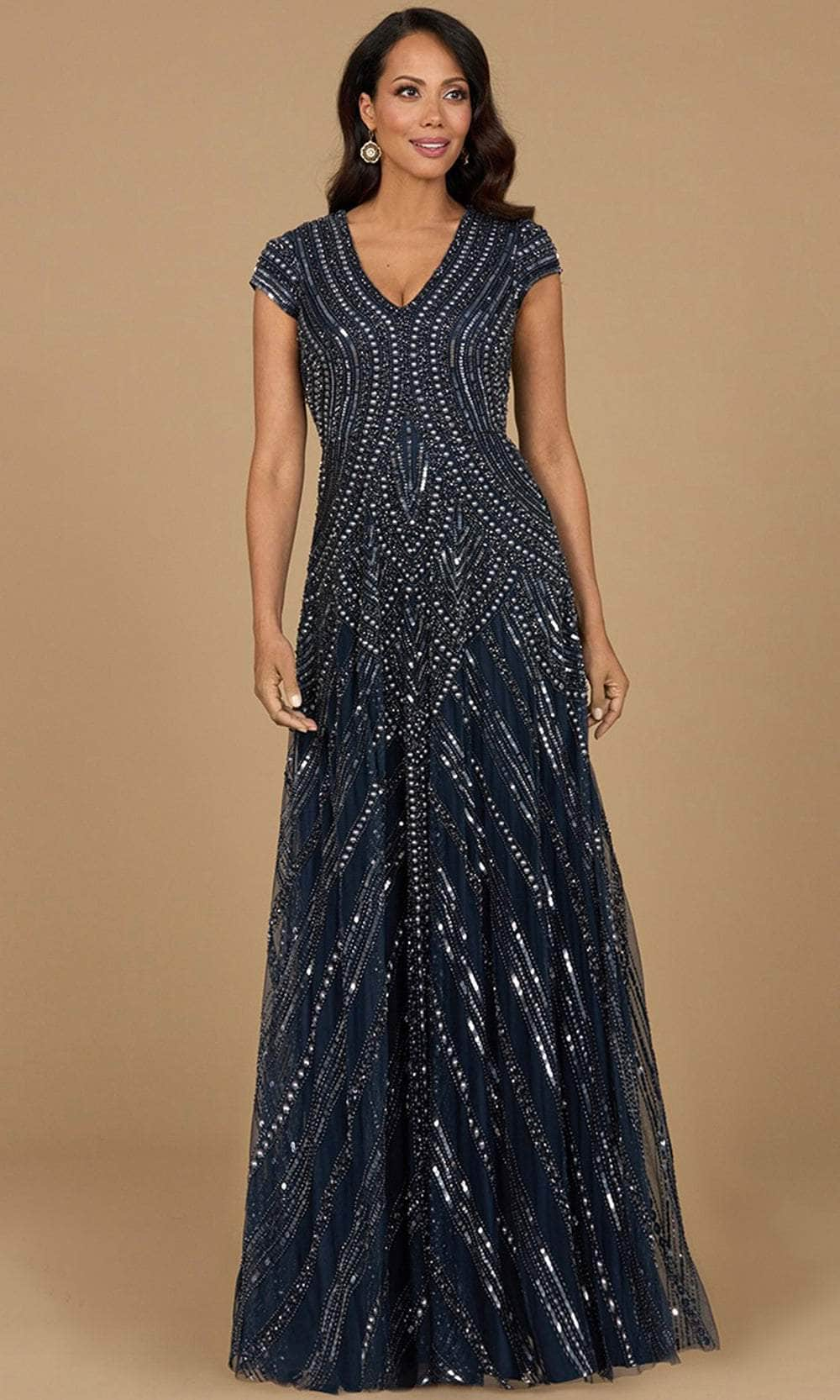 Image of Lara Dresses 28952 - Beaded Cap Sleeve Evening Gown