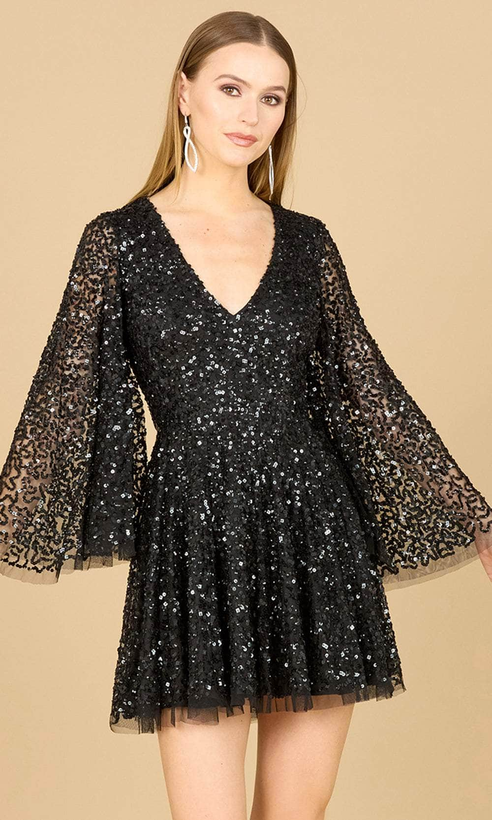 Image of Lara Dresses 29178 - Sequin Embellished Bell Sleeve Cocktail Dress