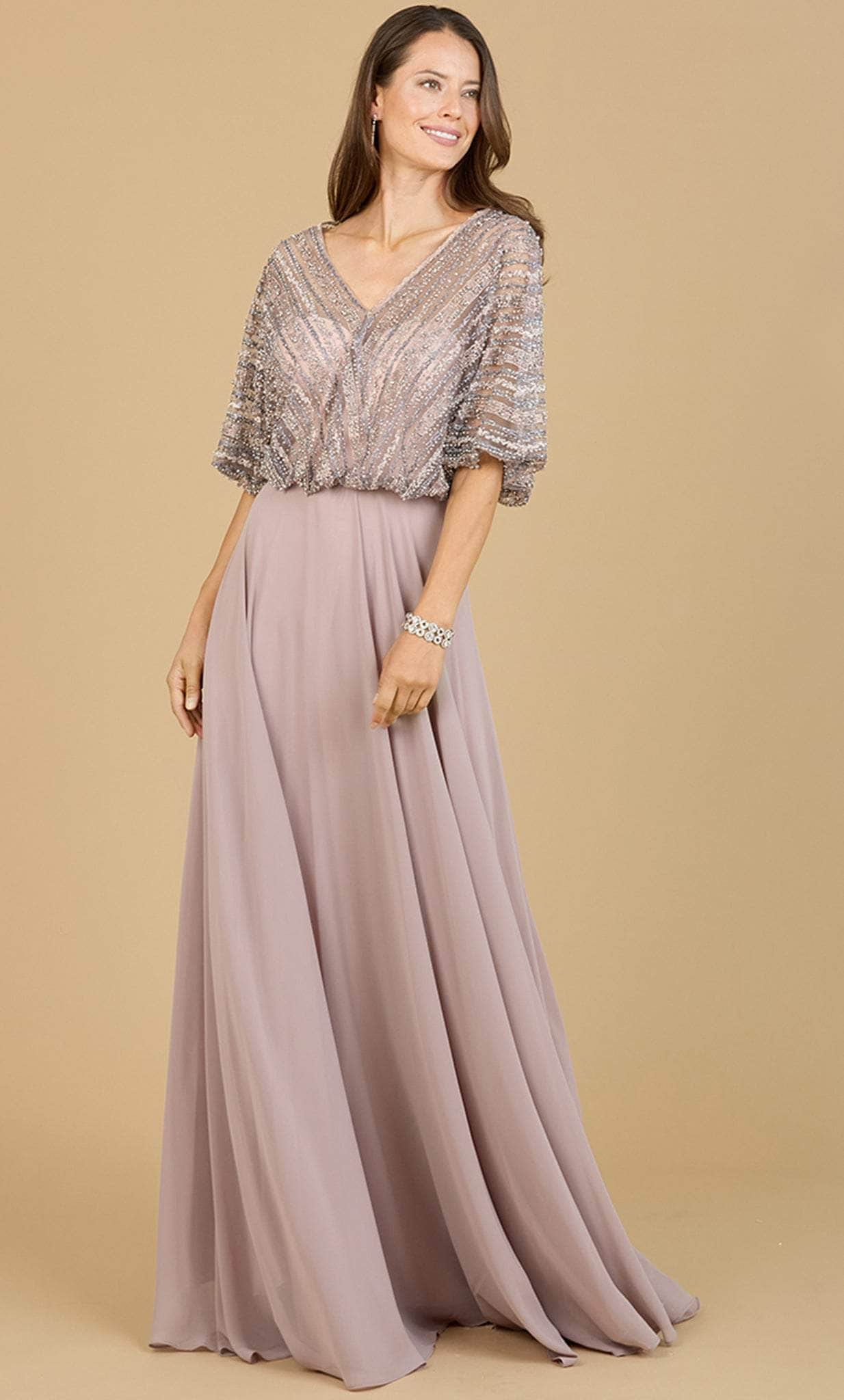 Image of Lara Dresses 29187 - Cape Sleeve A-Line Evening Dress