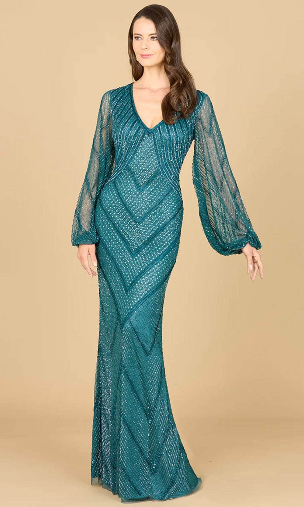 Image of Lara Dresses 29228 - Long Sleeve Beaded Long Dress