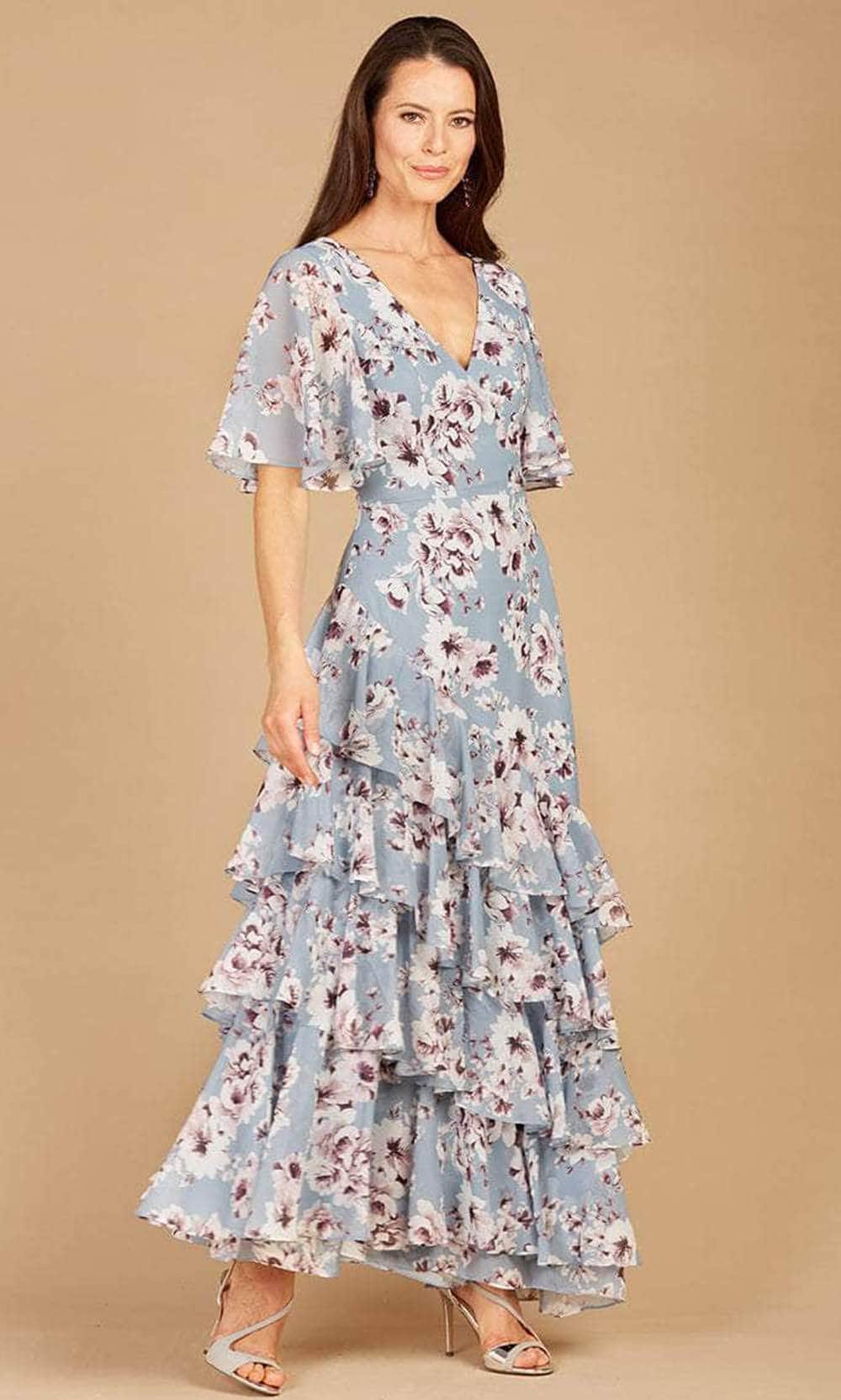 Image of Lara Dresses 29246 - V-Neck Ruffled Printed Long Dress