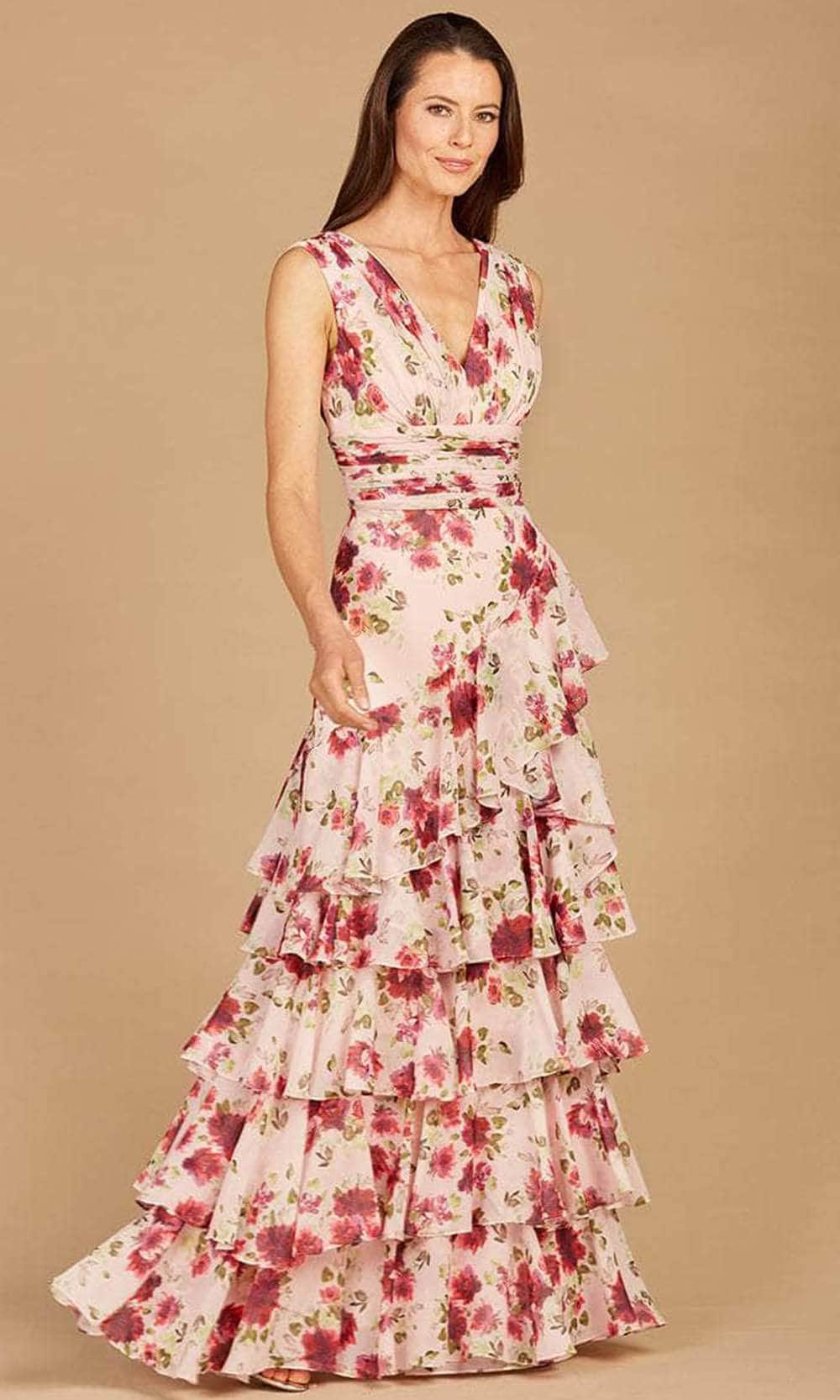 Image of Lara Dresses 29249 - Sleeveless V-Neck Printed Long Dress