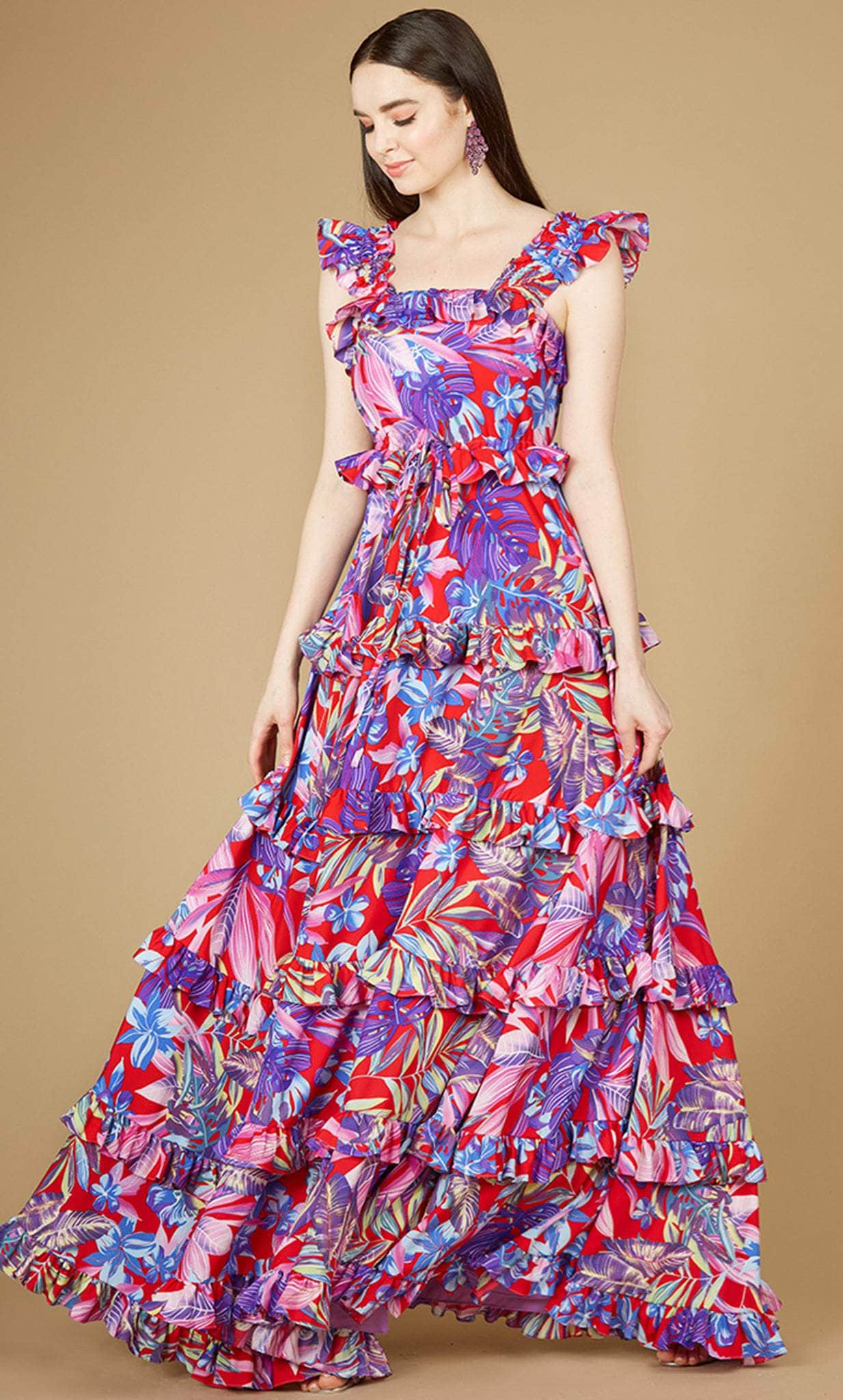 Image of Lara Dresses 29271 - Ruffled Print Maxi Dress