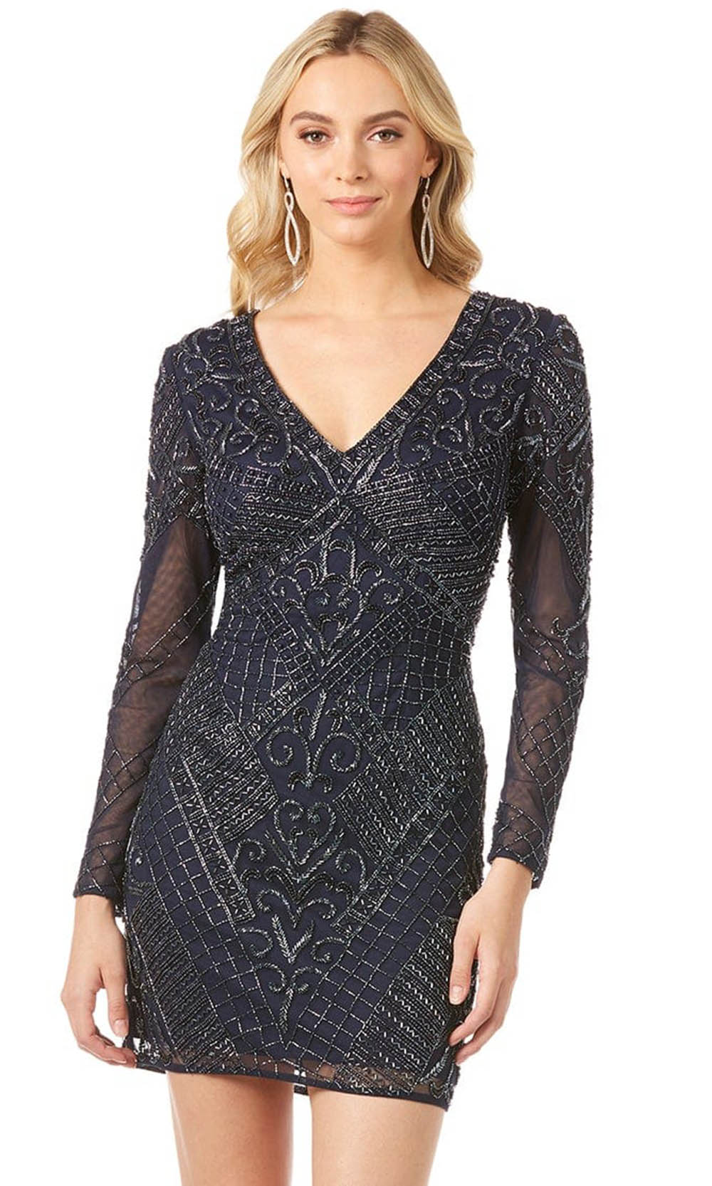 Image of Lara Dresses 29344 - Fully Embellished Long Sleeve Cocktail Dress