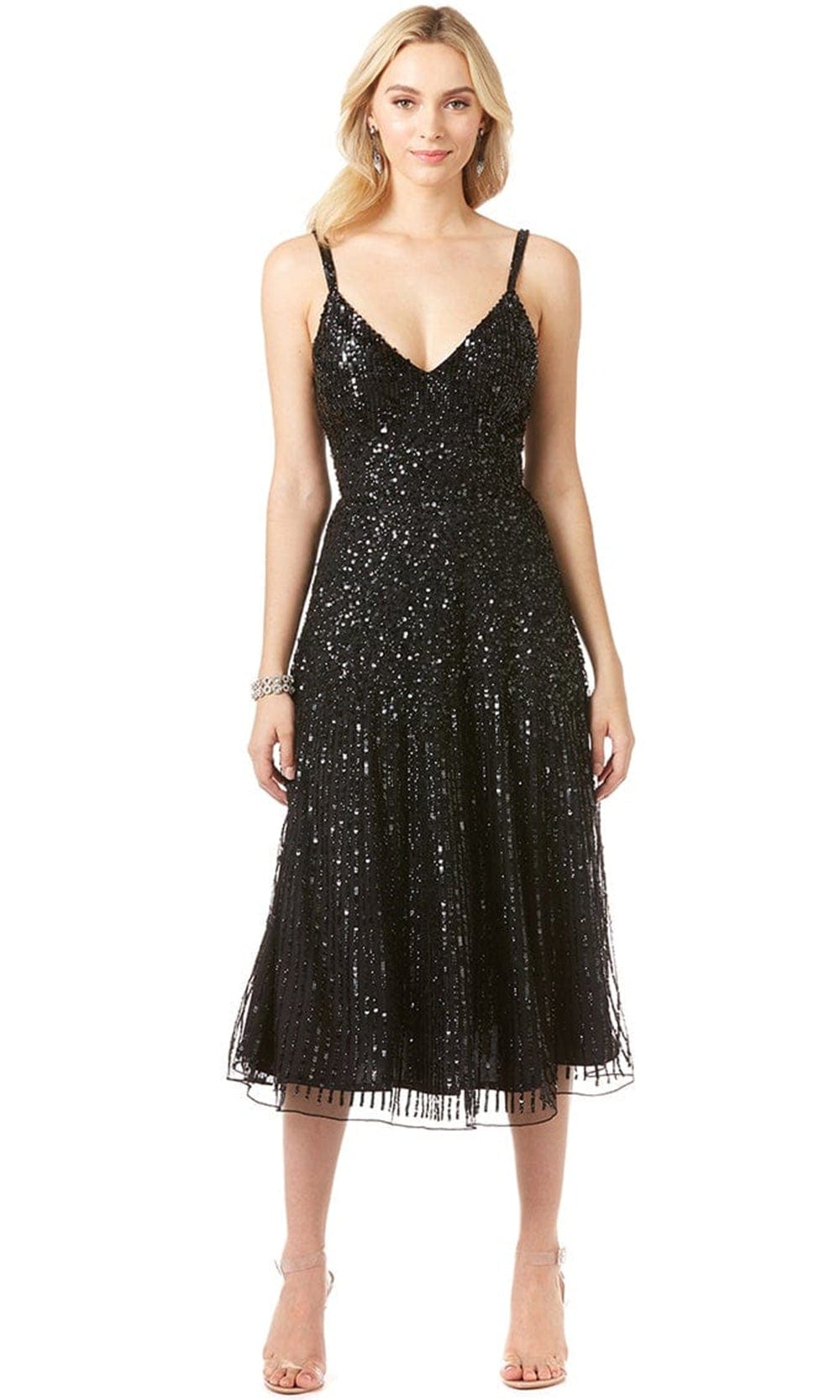 Image of Lara Dresses 29347 - Glittery Sequined Sleeveless Tea Length Dress