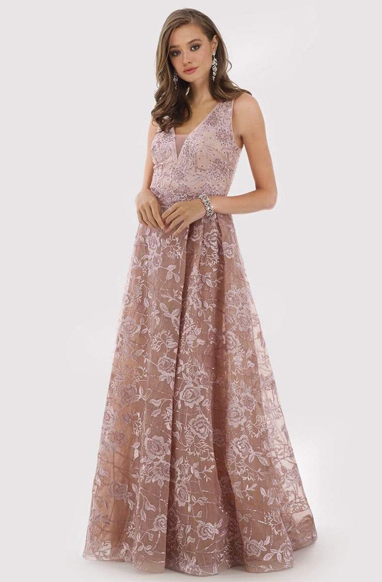 Image of Lara Dresses - 29792 Floral Embroidered Long A-Line Gown