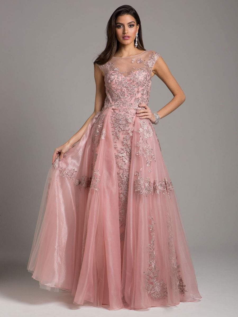 Image of Lara Dresses - 29946 Embellished Cap Sleeve Illusion Bateau Ballgown