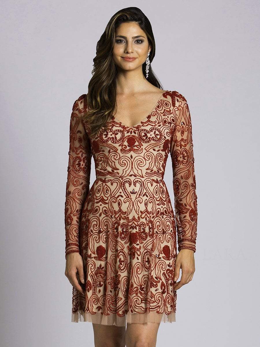 Image of Lara Dresses - 33414 Beaded Long Sleeve A-Line Dress