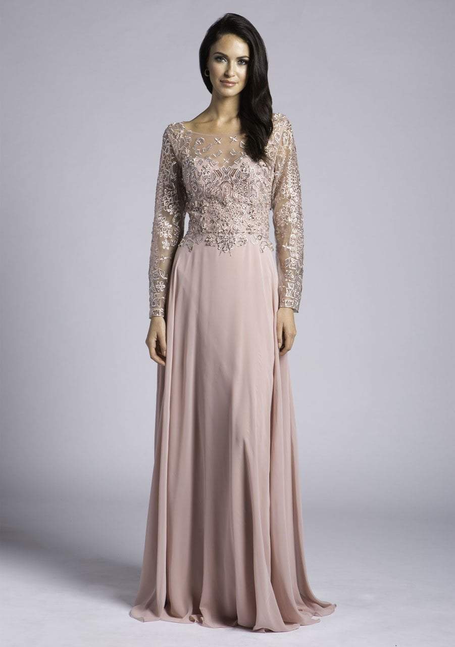 Image of Lara Dresses - 33625 Sheer Long Sleeved Embellished Gown
