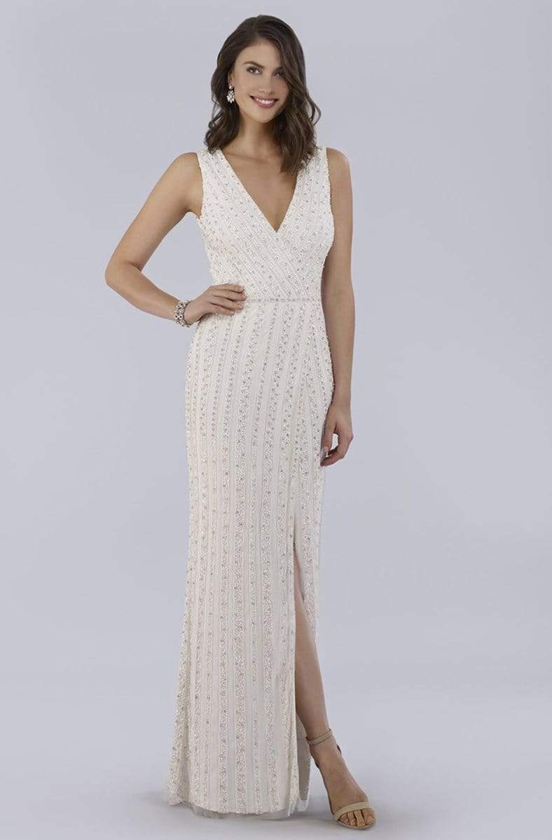 Image of Lara Dresses - 51018 Beaded Surplice High Slit Sheath Gown