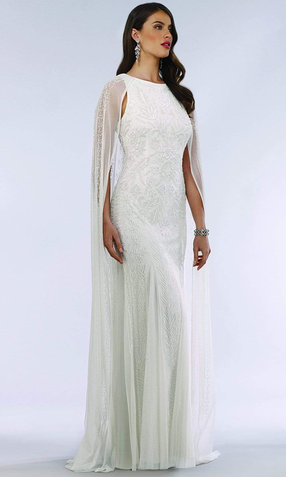 Image of Lara Dresses - 51045 Caped Sleeveless Beaded Lace Bridal Dress