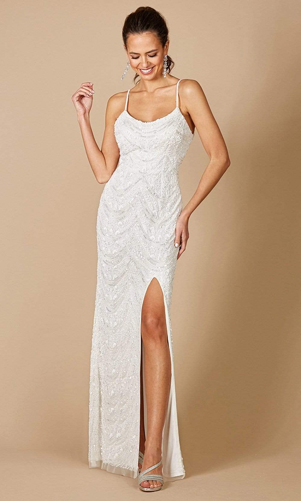 Image of Lara Dresses - 51092 Scoop Neck Embellished Slit Dress