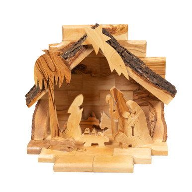 Image of Large Olivewood One Piece Nativity