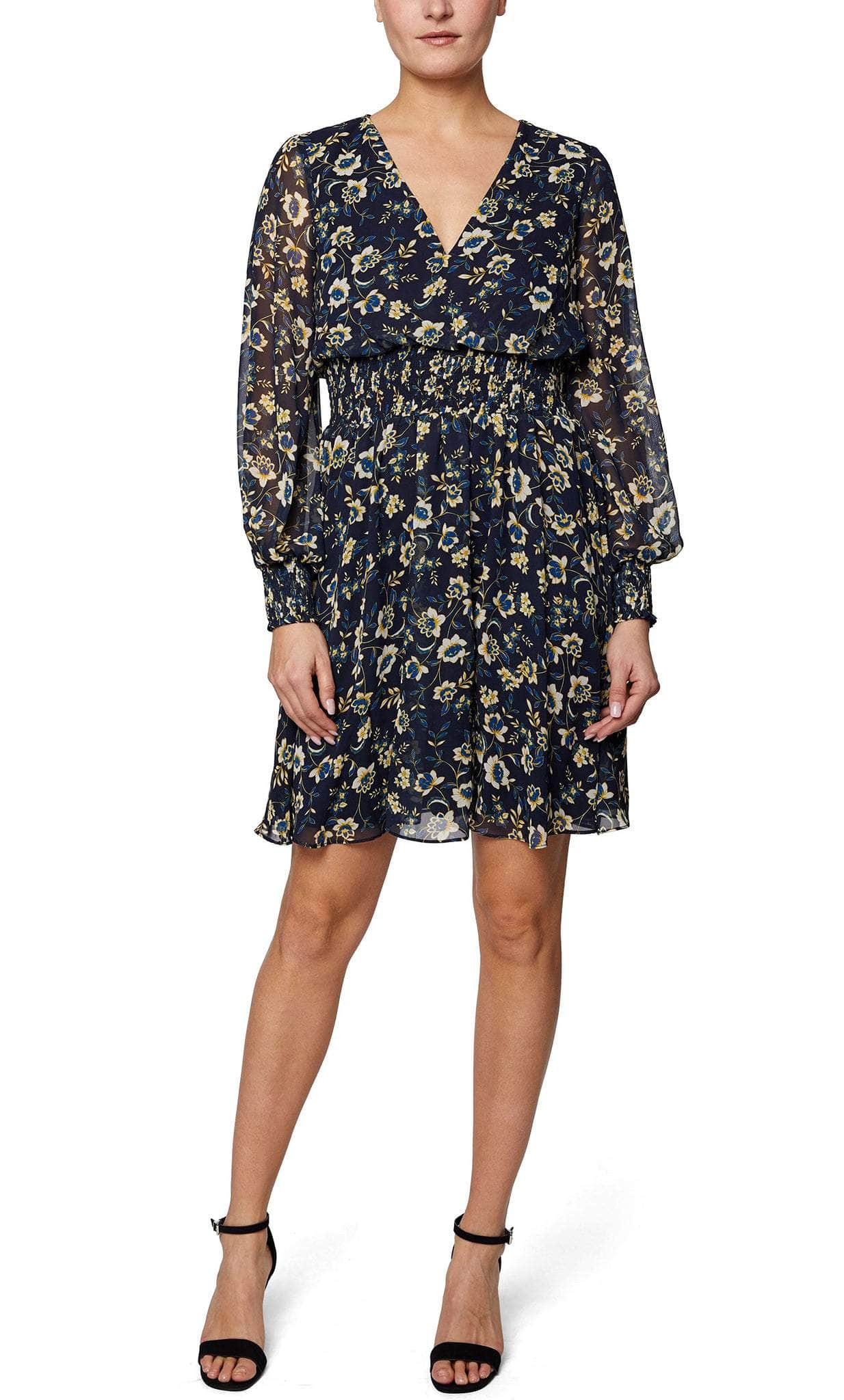 Image of Laundry HU05D37 - Floral Printed Long Sleeve Cocktail Dress