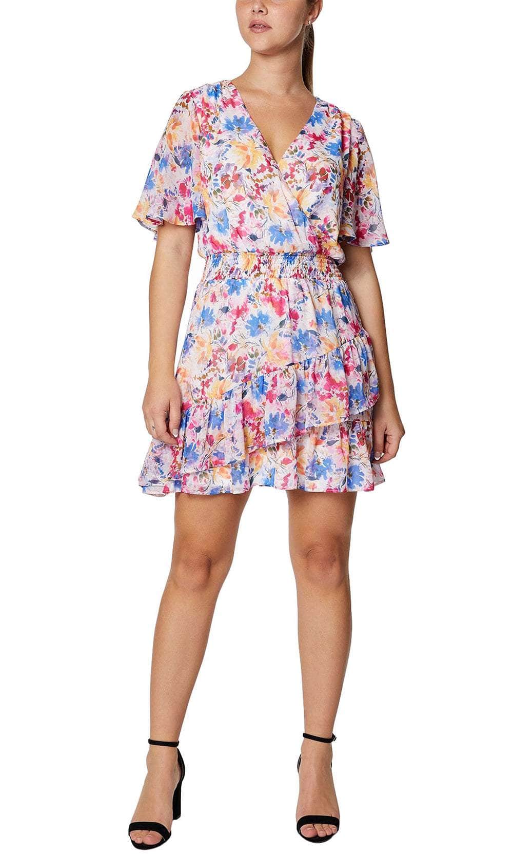 Image of Laundry HV03D14 - Tiered Floral Short Dress