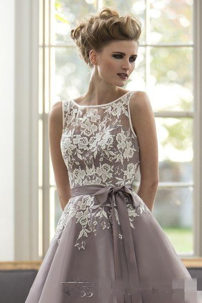 Image of Lavender Lace Cocktail Evening prom Bridesmaid Dresses Light Purple Party Bridesmaids formal Tea Length