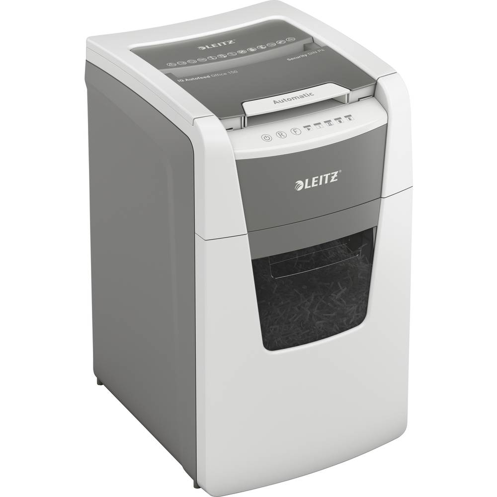 Image of Leitz IQ Autofeed Office 150 Document shredder 150 sheet Particle cut P-4 44 l Also shreds Paper clips Staples Credit