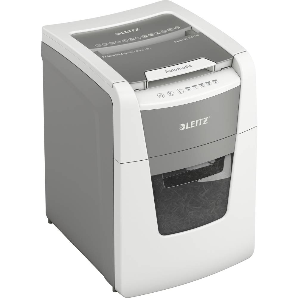Image of Leitz IQ Autofeed Small Office 100 Document shredder 100 sheet Particle cut P-4 34 l Also shreds Paper clips Staples