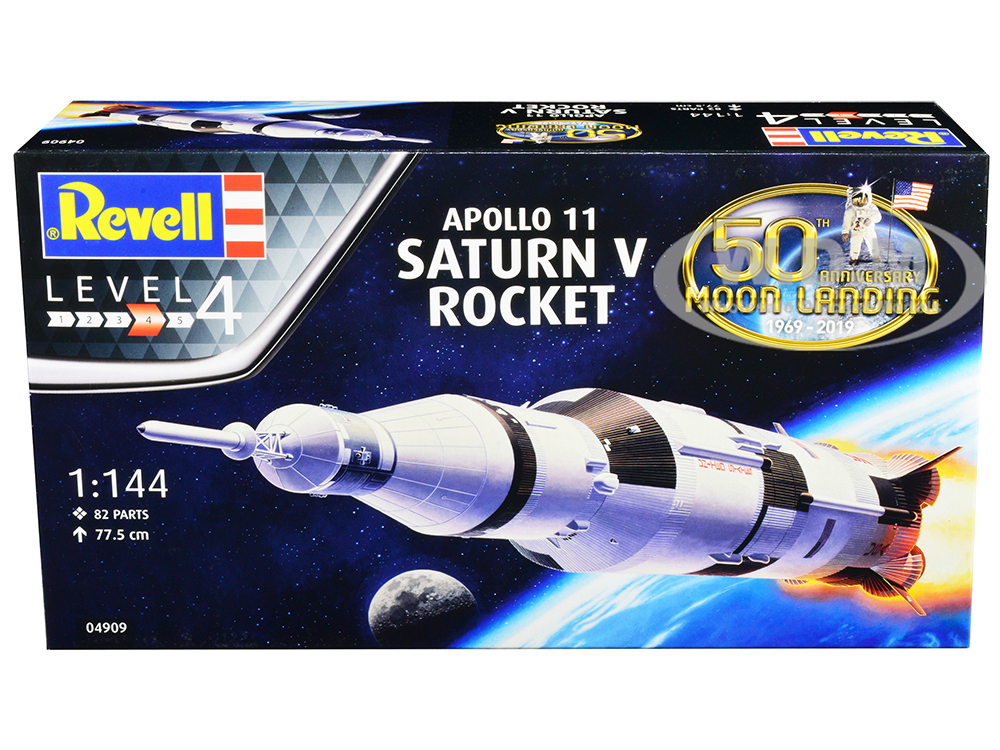 Image of Level 4 Model Kit Apollo 11 Saturn V Rocket "50th Anniversary Moon Landing" 1/144 Scale Model by Revell