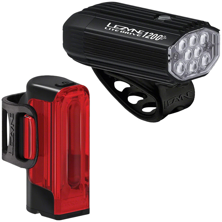 Image of Lezyne Lite Drive 1200+ / Strip Drive Pro 400+ Headlight and Taillight Set Black
