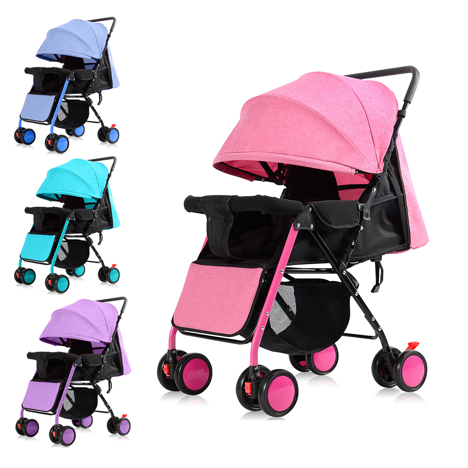Image of Lightweight Shake-proof Baby Stroller With Adjustable Pedal Folding Portable Baby Carriage Trolley For 0-3 Years Old