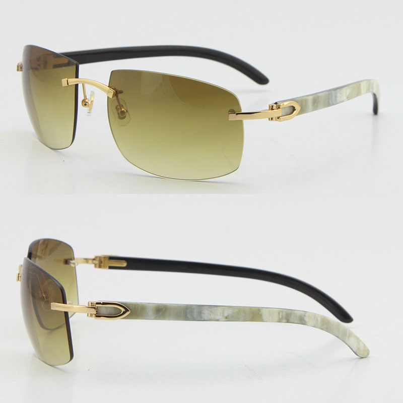 Image of Limited edition Larger Rimless Sunglasses Optical 18K Gold Sun glasses 4189705 White Inside Black Buffalo Horn C Decoration male and female