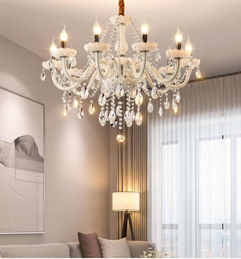 Image of Living Room Chandelier Light Luxury European Crystal Chandelier Atmosphere Restaurant Candle Lights Simple Post Modern Bedroom Pendant Lamps