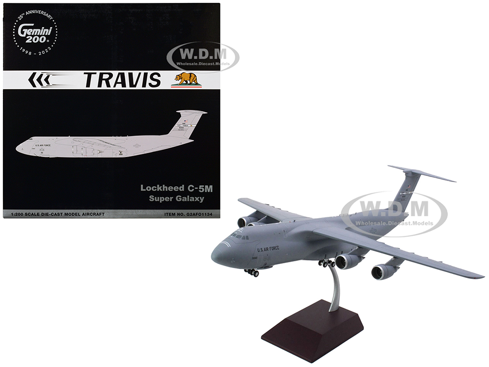 Image of Lockheed C-5M Super Galaxy Aircraft "Travis Air Force Base California" United States Air Force "Gemini 200" Series 1/200 Diecast Model Airplane by Ge