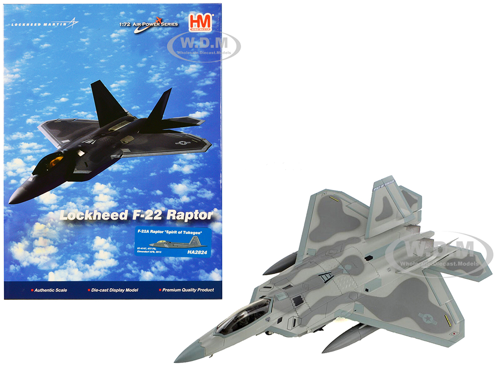 Image of Lockheed F-22A Raptor Stealth Aircraft "07-4147 Spirit of Tuskegee Elmendorf AFB" (2013) United States Air Force "Air Power Series" 1/72 Diecast Mode