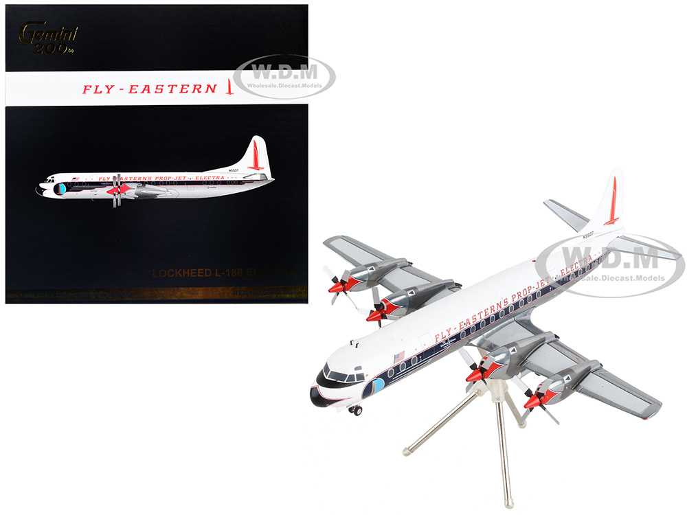 Image of Lockheed L-188 Electra Commercial Aircraft "Eastern Air Lines" White with Blue Stripes "Gemini 200" Series 1/200 Diecast Model Airplane by GeminiJets