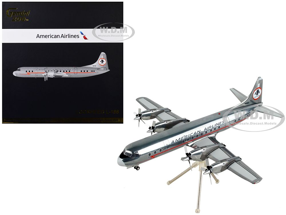 Image of Lockheed L-188A Electra Astrojet Commercial Aircraft "American Airlines" Silver "Gemini 200" Series 1/200 Diecast Model Airplane by GeminiJets